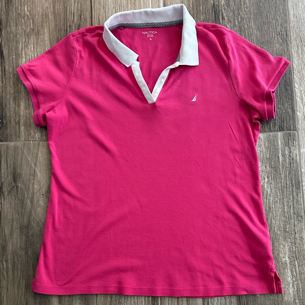 Nautica Hot Pink Classic Fit Split-Neck Polo
